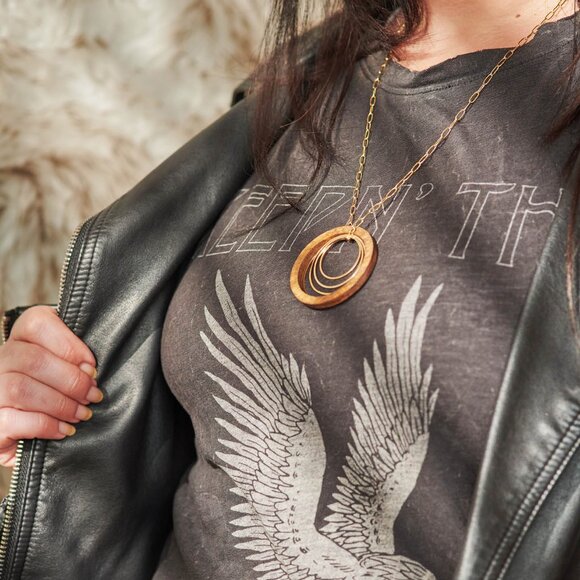 Gold and Wood Circle Necklace - Picture 4 of 4